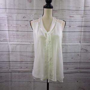 The Limited White Tie Neck Lace Sleeveless Top